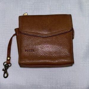 Fossil Brown Leather Trifold Wallet with Purse Clip